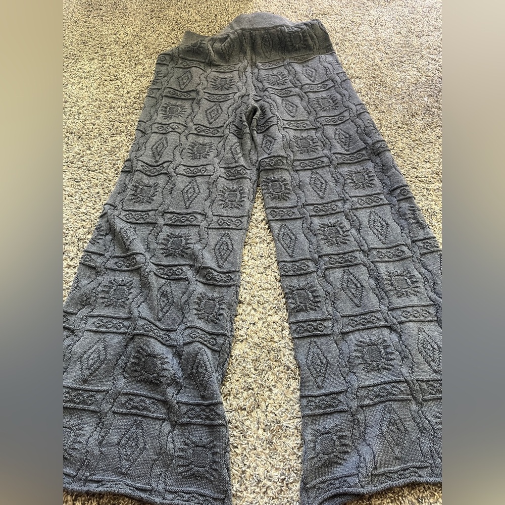 Knit Designer Pants 
Vintage fabric from Peru 
Indigo Patterned Knit Pants
